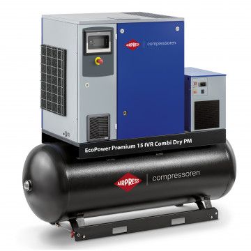 Screw compressor EcoPower Premium 15D IVR Combi Dry PM 13 bar 15 HP/11 kW 276 - 1920 l/min 500 l Screw compressor EcoPower Premium 15D IVR Combi Dry PM 13 bar 15 HP/11 kW 276 - 1920 l/min 500 l